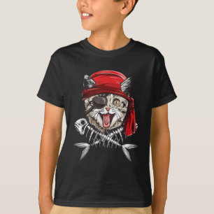 Cat Pirate Boys Men Jolly Roger Flag Skull And Cro T-Shirt