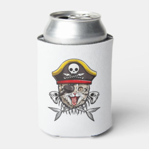 Cat Pirate Captain Men Jolly Roger Flag Skull And  Can Cooler