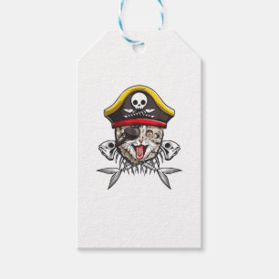 Cat Pirate Captain Men Jolly Roger Flag Skull And  Gift Tags