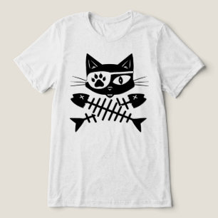 Cat Pirate Jolly Roger Fishbones Black Cat Tri-Blend Shirt