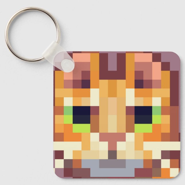 Cat Pixel art, Key Pendant Keychain (Front)