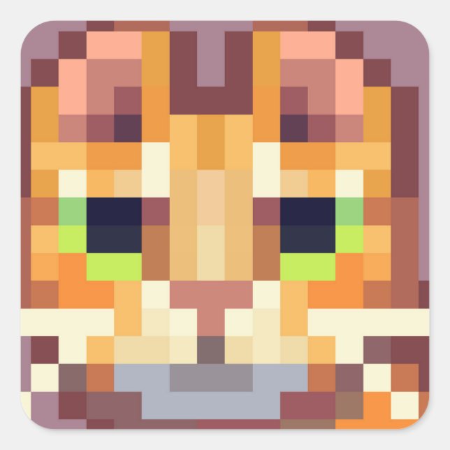 cat Pixelart, Pixel Art Square Sticker (Front)