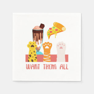 Cat Pizza Ice Cream Kitten Kitty Pet Animal Gift Napkin