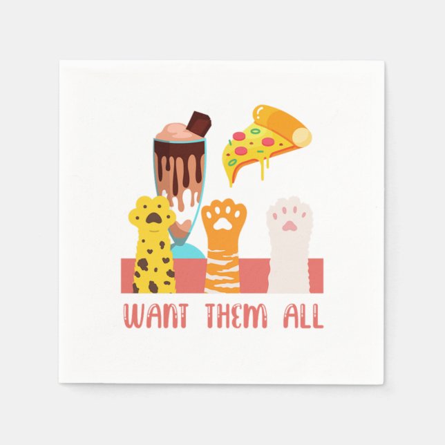 Cat Pizza Ice Cream Kitten Kitty Pet Animal Gift Napkin (Front)