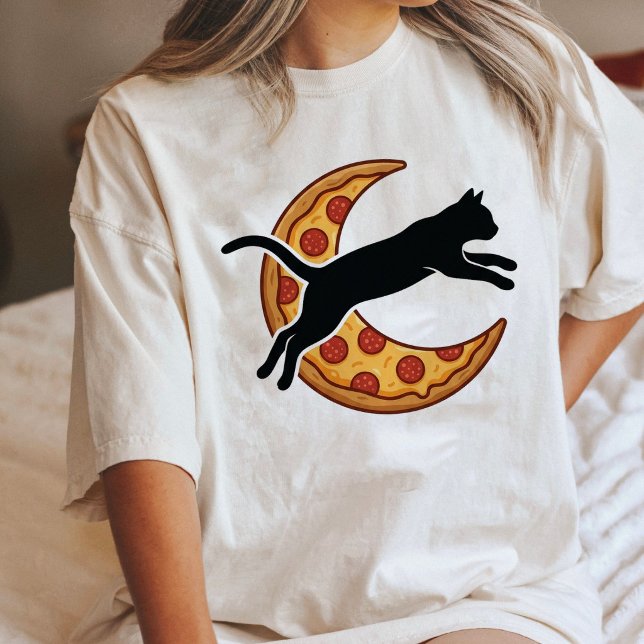 Cat Pizza Moon Silhouette Design Tri-Blend Shirt (Creator Uploaded)