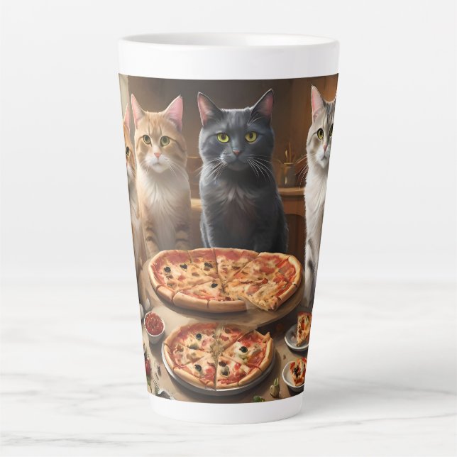 Cat Pizza Night, Latte Mug (Front)