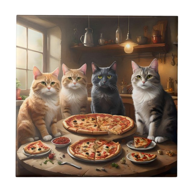 Cat Pizza Night, Tile (Front)