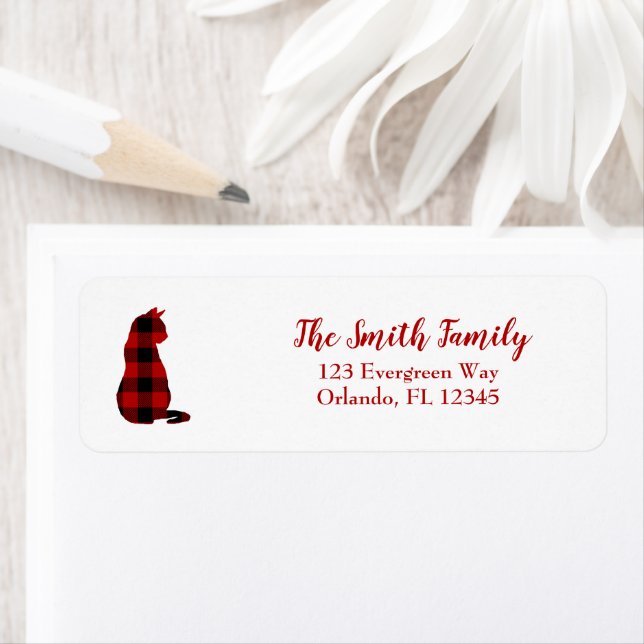 Cat Plaid Check Silhouette Return Address (Insitu)