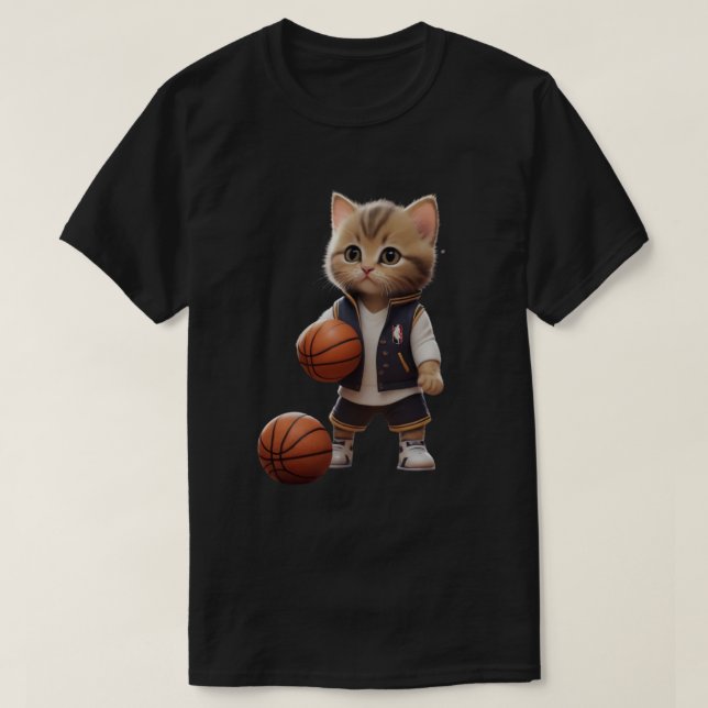 cat play basketball T-Shirt (Design Front)