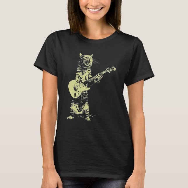 Cat Play Guitar T-Shirt (Front)