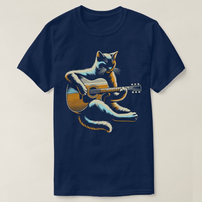 Cat Playing Acoustic Guitar Player Guitarist Funny T-Shirt (Design Front)