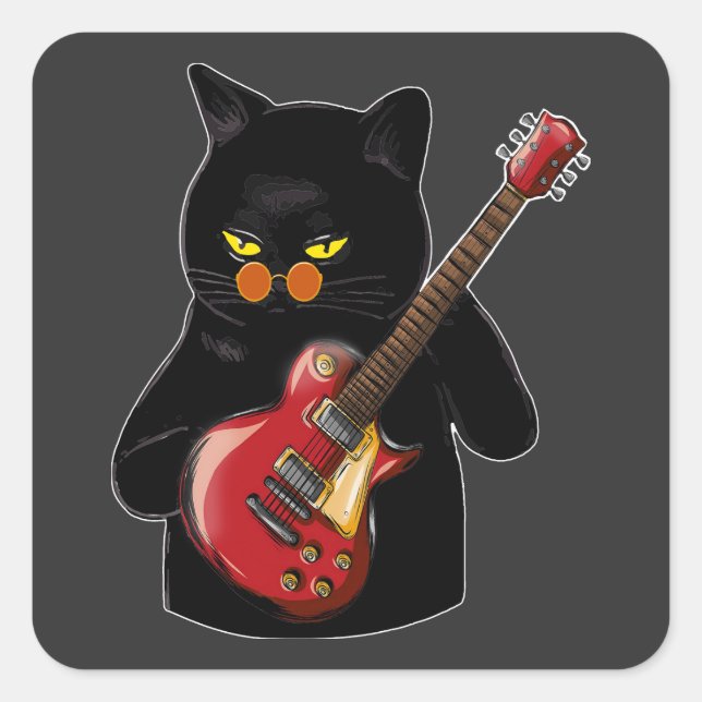 Cat Playing Acoustic Guitar Square Sticker (Front)