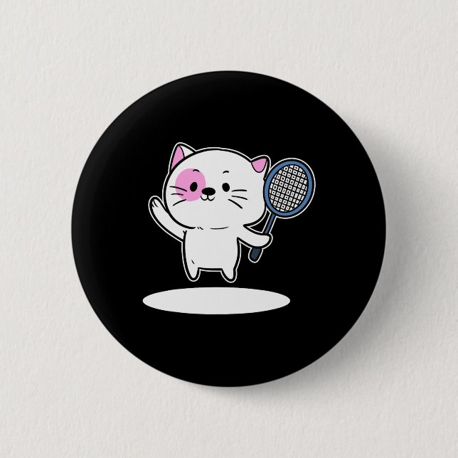Cat Playing Badminton Badminton Player For Men Wom 2 Inch Round Button (Front)