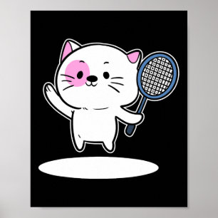 Cat Playing Badminton Badminton Player For Men Wom Poster