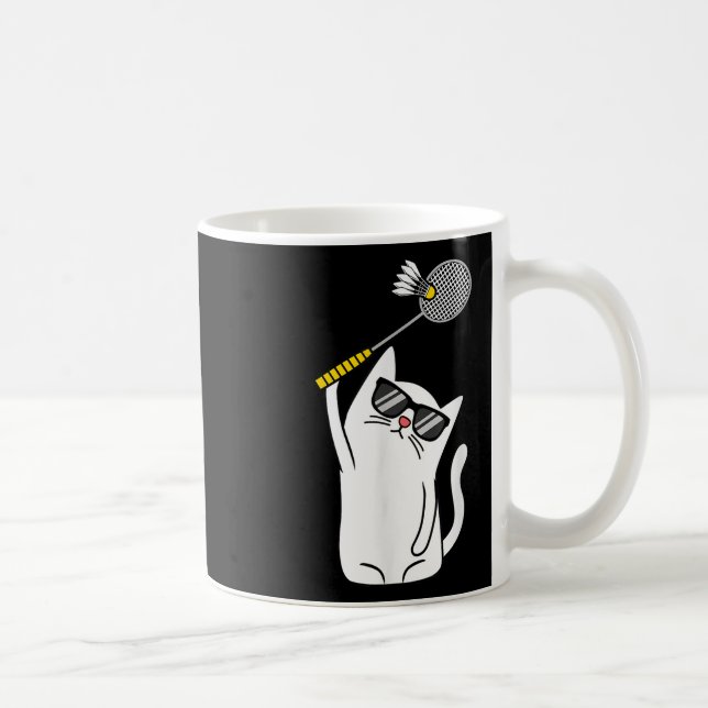 Cat Playing Badminton Shuttle Player Lover Coach G Coffee Mug (Right)