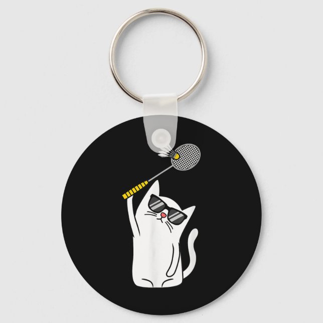Cat Playing Badminton Shuttle Player Lover Coach G Keychain (Front)