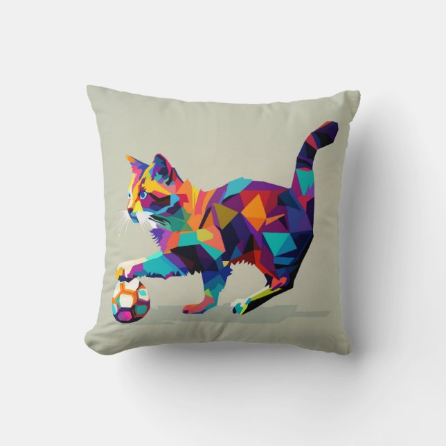 Cat playing ball throw pillow (Front)