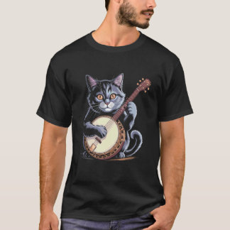 Cat Playing Banjo Illustration 1 T-Shirt