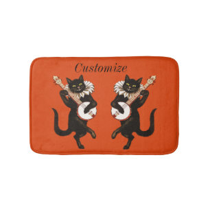 Cat playing Banjo Thunder_Cove Bath Mat