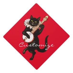 Cat playing Banjo Thunder_Cove Graduation Cap Topper