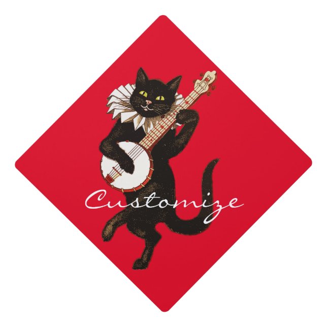 Cat playing Banjo Thunder_Cove Graduation Cap Topper (Front)