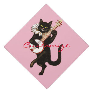 Cat playing Banjo Thunder_Cove Graduation Cap Topper