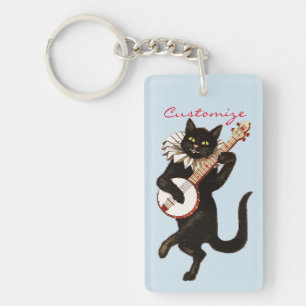 Cat playing Banjo Thunder_Cove Keychain