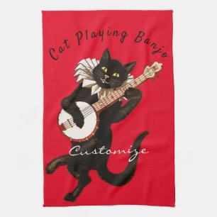 Cat playing Banjo Thunder_Cove Kitchen Towel