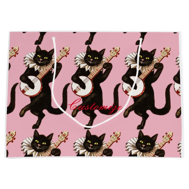 Cat playing Banjo Thunder_Cove Large Gift Bag (Front)