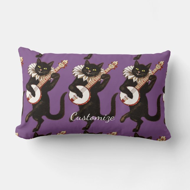 Cat playing Banjo Thunder_Cove Lumbar Pillow (Front)