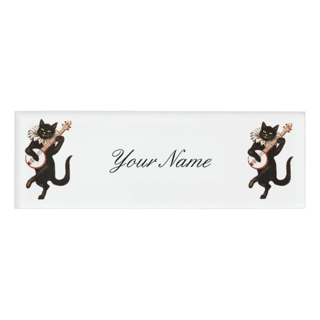 Cat playing Banjo Thunder_Cove Name Tag (Front)