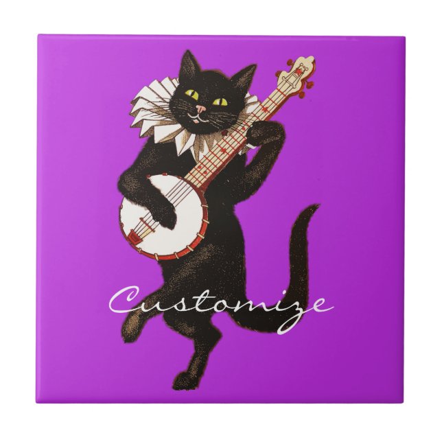Cat playing Banjo Thunder_Cove Tile (Front)