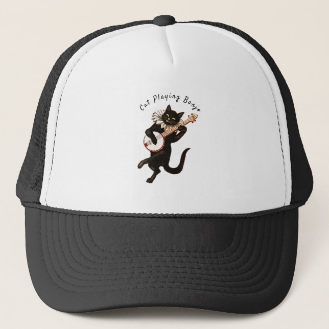 Cat playing Banjo Thunder_Cove Trucker Hat (Front)