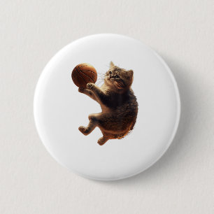 Cat Playing Basketball Funny Cats Mom Meow Kitty F 2 Inch Round Button