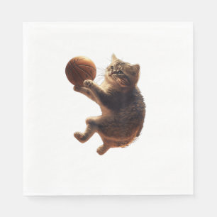 Cat Playing Basketball Funny Cats Mom Meow Kitty F Napkin