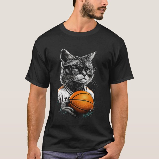 Cat Playing Basketball Graphic Tees Men Women Boys (Front)