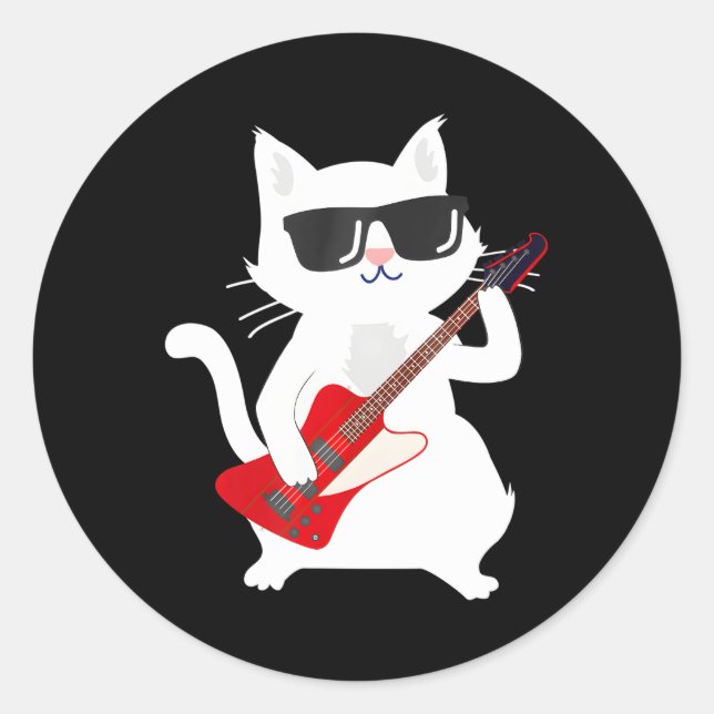 Cat Playing Bass guitar Classic Round Sticker (Front)