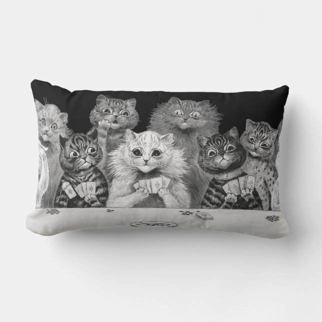 Cat Playing Card, Louis Wain Lumbar Pillow (Front)