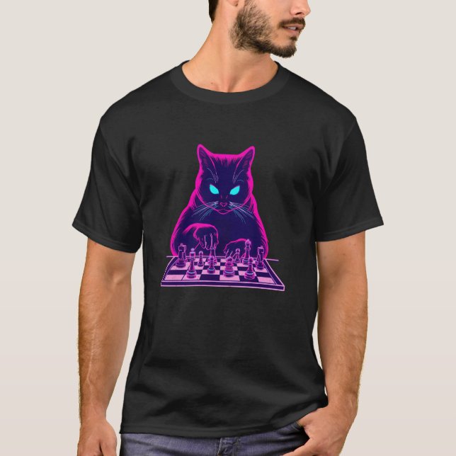 Cat Playing Chess T-Shirt (Front)