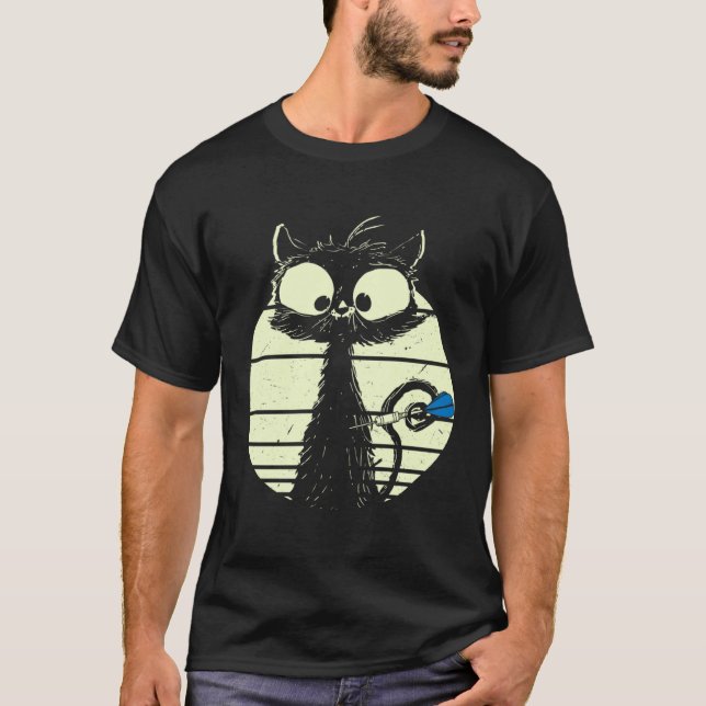 Cat Playing Darts Darter Cat T-Shirt (Front)