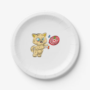 Cat Playing Darts Paper Plate
