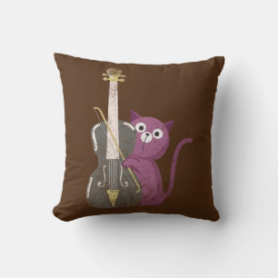 cat playing double bass  throw pillow