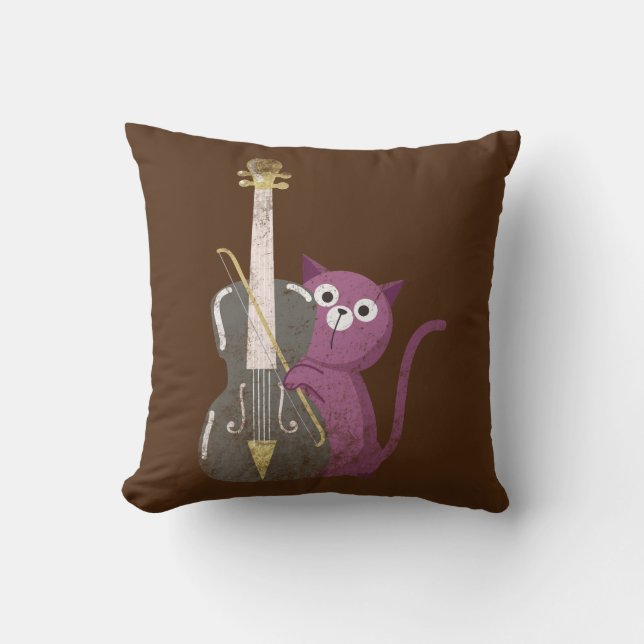 cat playing double bass  throw pillow (Front)