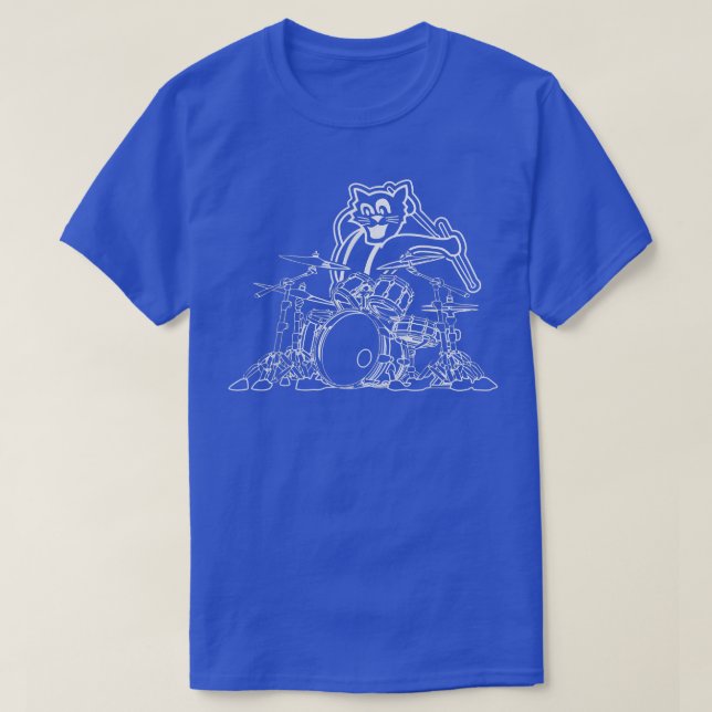 Cat Playing Drum Cat Musician Music Lover Cat Drum T-Shirt (Design Front)