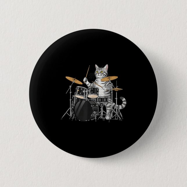 Cat Playing Drums Drumset Drumkit Drumming Drum Dr 2 Inch Round Button (Front)