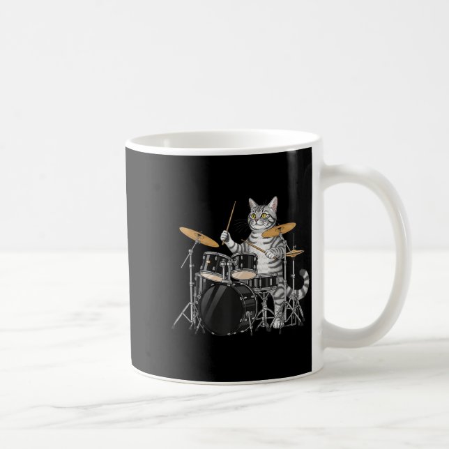 Cat Playing Drums Drumset Drumkit Drumming Drum Dr Coffee Mug (Right)