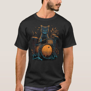 Cat Playing Drums Funny Cat Gift Retro Vintage Fun T-Shirt