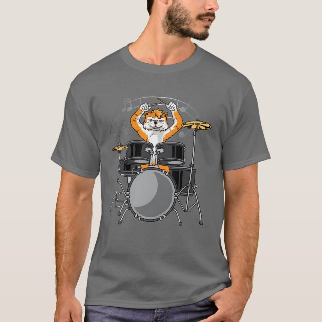 Cat Playing Drums gift T-Shirt (Front)