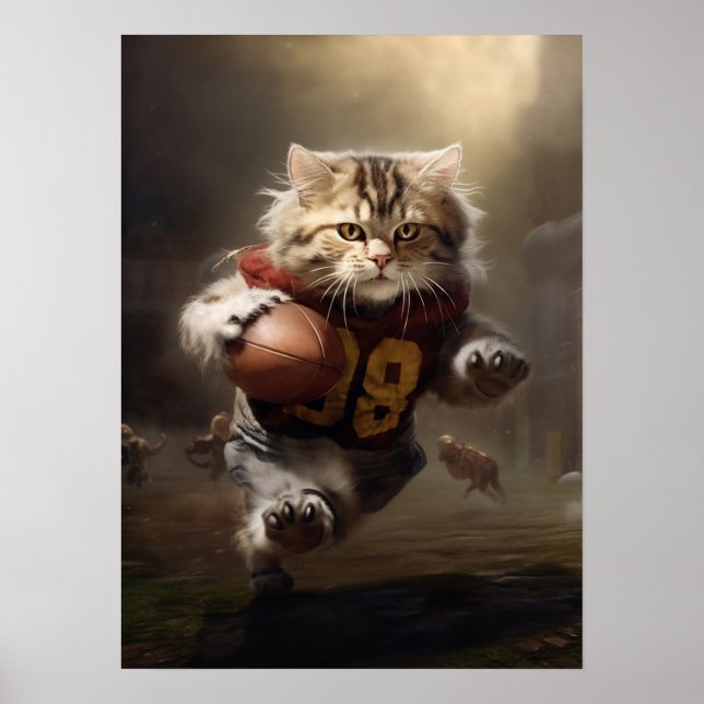 Cat Playing Football Poster (Front)