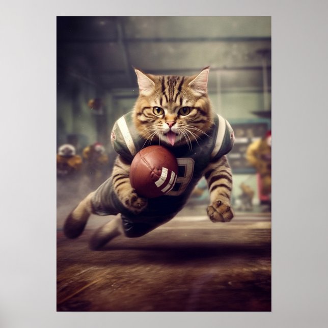 Cat Playing Football - Touchdown Poster (Front)